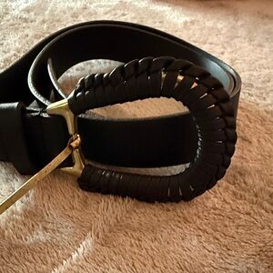 Sophisticated Black Leather Belt with Gold Accent